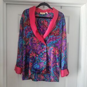 Vintage‎ Gold Label Victoria's Secret  Pajama Floral Button Top Colorful M